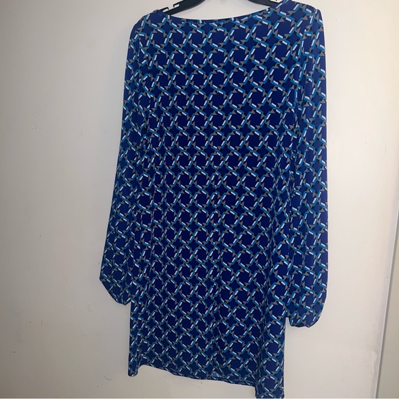 Laundry by Shelli Segal Blue Geometric Long-Sleeve Shift Dress size SMALL - Picture 8 of 11